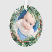 Greenery Wreath My First Christmas Baby Foto Ornament (Vorderseite)