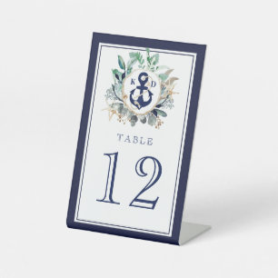 Greenery Wreath Navy Anchor Monogram Beach Wedding Sockelschild