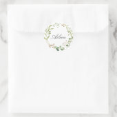 Greenery Wreath personalize name Runder Aufkleber (Tasche)