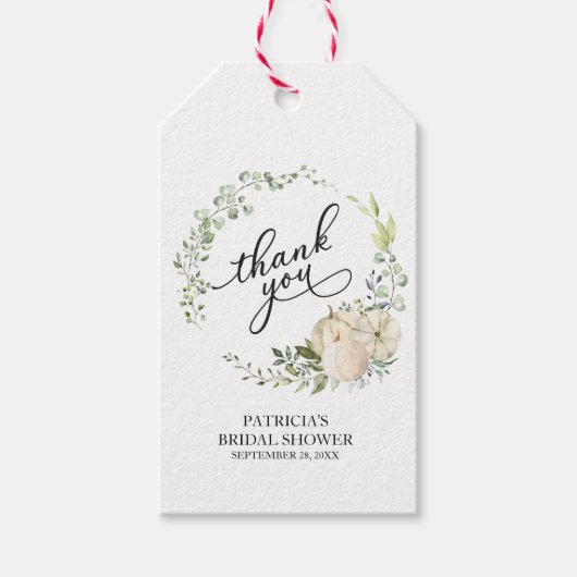 Greenery Wreath Pumpkin Fall Brautparty Gefallen Geschenkanhänger (Vorderseite)