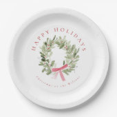 Greenery Wreath & Red Bow Holiday Pappteller (Vorderseite)