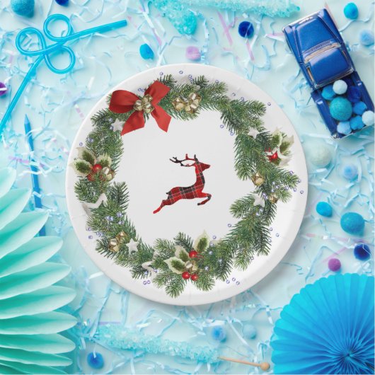 Greenery Wreath & Reindeer Xmas Party Paper Plate Pappteller (Party)