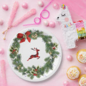 Greenery Wreath & Reindeer Xmas Party Paper Plate Pappteller (Party)