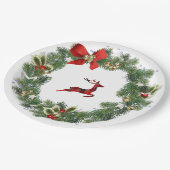 Greenery Wreath & Reindeer Xmas Party Paper Plate Pappteller (Schrägansicht)