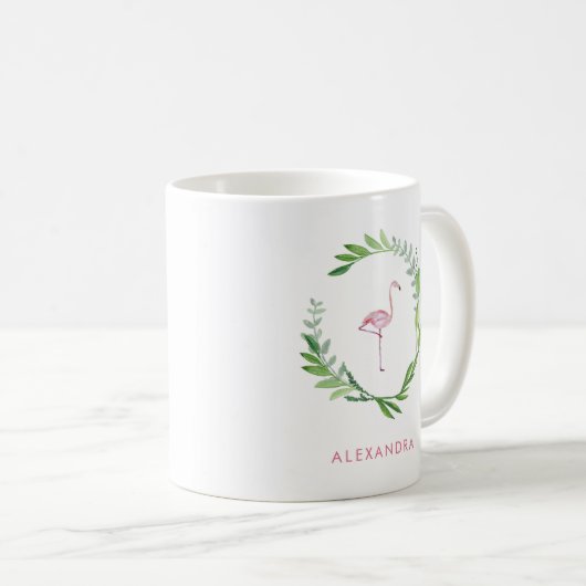 Greenery Wreath | Rosa Flamingo Kaffeetasse (VorderseiteRechts)