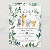 Greenery Wreath Safari Animals Baby Shower Einladung (Vorne/Hinten)