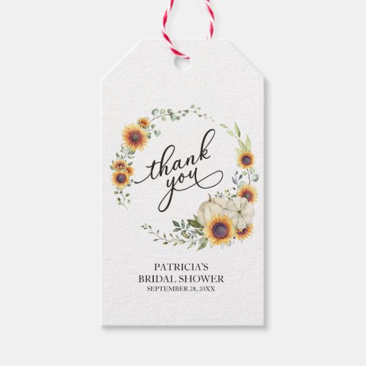 Greenery Wreath Sunflowers Fall Brautparty Geschenkanhänger (Vorderseite)