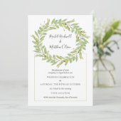 Greenery Wreath Wedding Einladung (Stehend Vorderseite)