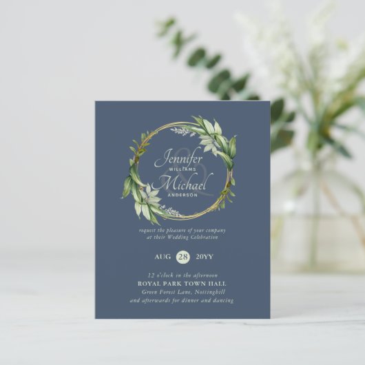 Greenery Wreath Wedding Einladungen (Stehend Vorderseite)
