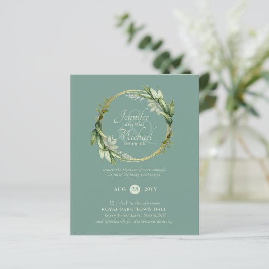 Greenery Wreath Wedding Einladungen (Stehend Vorderseite)