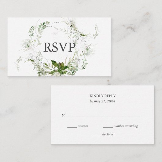 Greenery Wreath Wedding RSVP Begleitkarte (Vorne/Hinten)