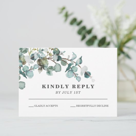 Greenery Wreath wedding RSVP Card (Stehend Vorderseite)