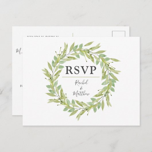 Greenery Wreath Wedding RSVP Post Cards Einladungspostkarte (Vorne/Hinten)