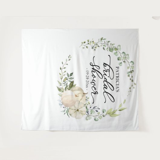 Greenery WreathPumpkin Fall Brautparty Hintergrund Wandteppich (Vorderseite (Horizontal))