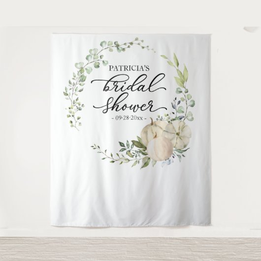 Greenery WreathPumpkin Fall Brautparty Hintergrund Wandteppich (Vorderseite)