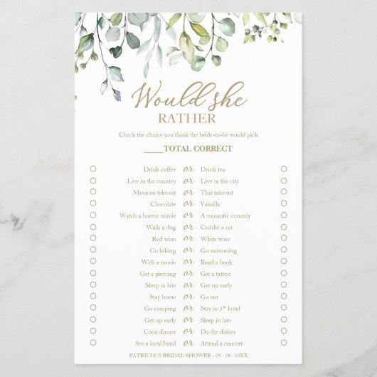 Greenery würde sie eher Brautparty Game Flyer (Vorne)