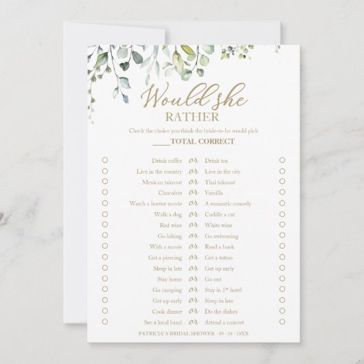 Greenery würde sie eher Brautparty spielen Einladung (Vorderseite)