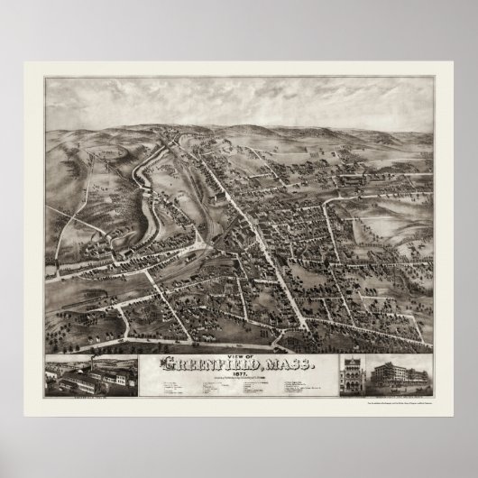 Greenfield, MA Panoramic Map - 1877 Poster (Vorne)