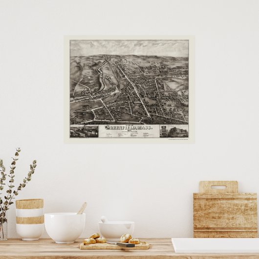 Greenfield, MA Panoramic Map - 1877 Poster (Küche)