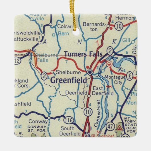 Greenfield MA Vintage Karte Keramikornament (Vorderseite)