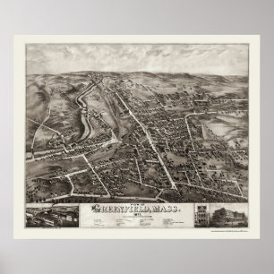 Greenfield, panoramische Karte MAs - 1877 Poster