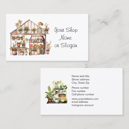 Greenhouse Blume Shop Business Card Visitenkarte (Vorne/Hinten)