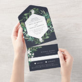 Greenhouse | Botanische Hochzeit in elegantem Wass All In One Einladung (Abreißen)