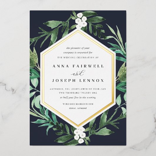 Greenhouse | Botanische Hochzeit mit Wasserfarbe Folieneinladung (Vorderseite)