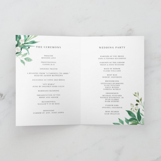 Greenhouse | Botanische Hochzeit mit Wasserfarbe Programm (Innenseite)