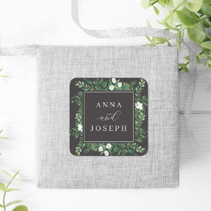 Greenhouse   Botanische Hochzeit mit Wasserfarbe Quadratischer Aufkleber