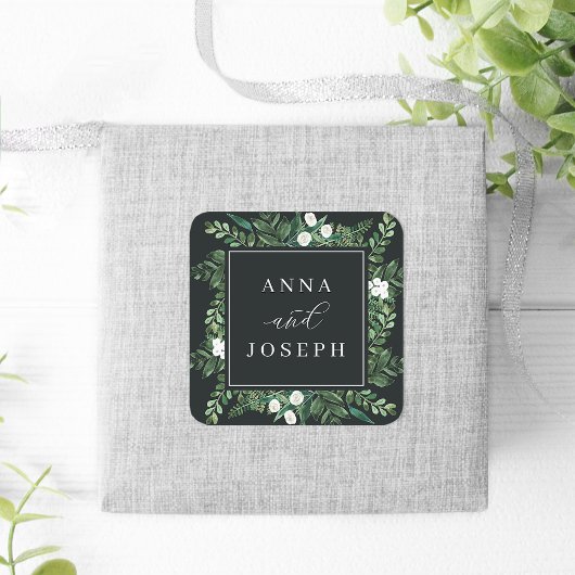 Greenhouse | Botanische Hochzeit mit Wasserfarbe Quadratischer Aufkleber