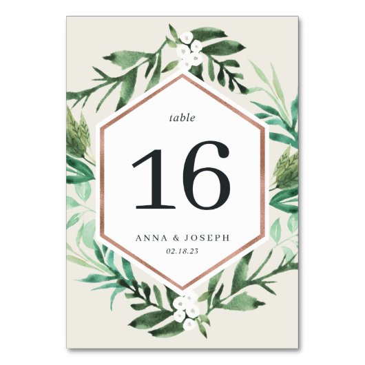Greenhouse | Botanische Hochzeit mit Wasserfarbe Tischnummer (Rückseite)