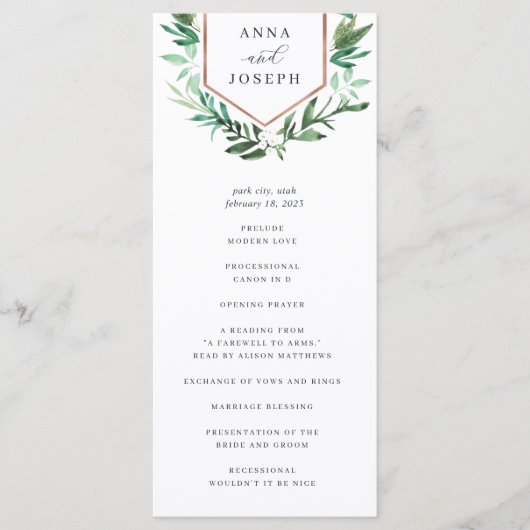 Greenhouse | Botanische Hochzeitsfeier für Wasserf Programm (Vorderseite)