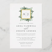 Greenhouse Monogram | Grüne Botanische Hochzeit Folieneinladung (Vorderseite)