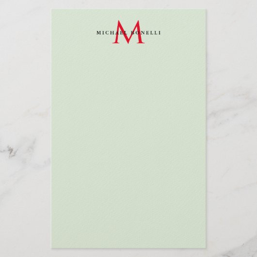 Greenish Gray & Red Monogram Modern Minimalistisch Briefpapier (Vorderseite)