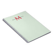 Greenish Gray & Red Monogram Modern Minimalistisch Notizblock (Rechte Seite)