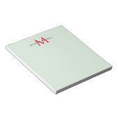 Greenish Gray & Red Monogram Modern Minimalistisch Notizblock (angewinkelt)