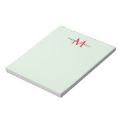 Greenish Gray & Red Monogram Modern Minimalistisch Notizblock (Rotiert)