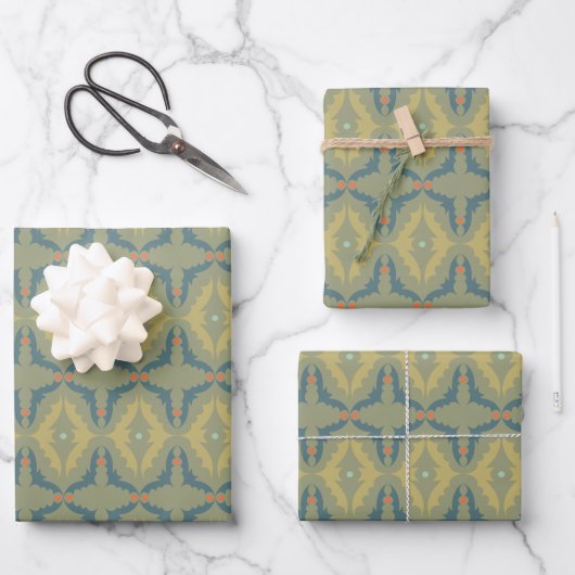 Greenish Retro Vintage Pattern Geschenkpapier Set (Vorderseite)