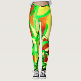 Greenish streaks on red, drizzled image leggings