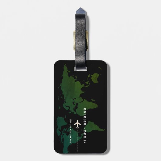 Greenish World Map International Travel Custom Gepäckanhänger (Rückseite vertikal)