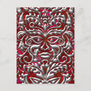 GreenMan in flüssiger silberner Damaske, rote Sati Postkarte