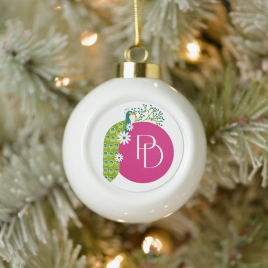 #GreenPeacockSnowflakeFramedOrnament Keramik Kugel-Ornament (Baum)