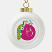 #GreenPeacockSnowflakeFramedOrnament Keramik Kugel-Ornament (Vorderseite)