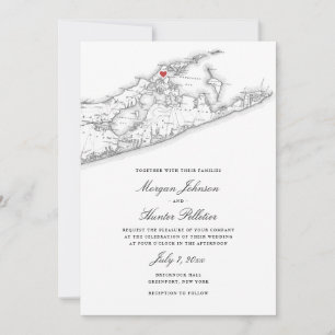 Greenport NY Karte Elegant Schwarz-weiß Wedding