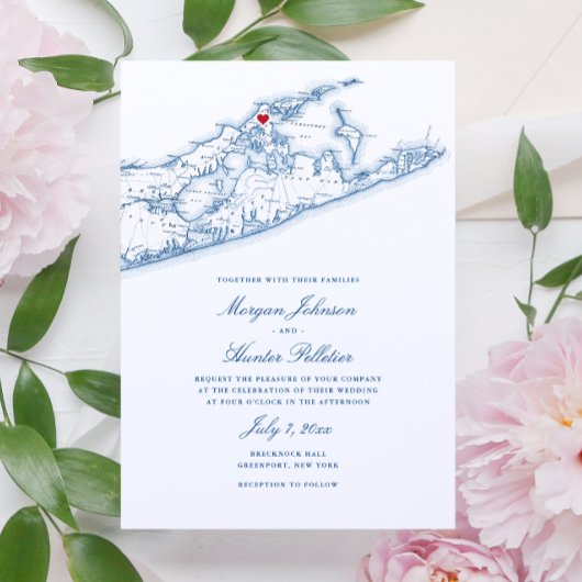 Greenport NY Map Elegant Navy Blue Wedding Einladung
