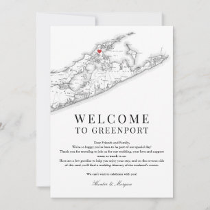 Greenport NY Map Wedding Willkommen Schwarz-weiß Dankeskarte