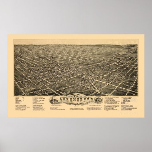 Greensboro, NC Panorama Karte - 1891 Poster (Vorne)