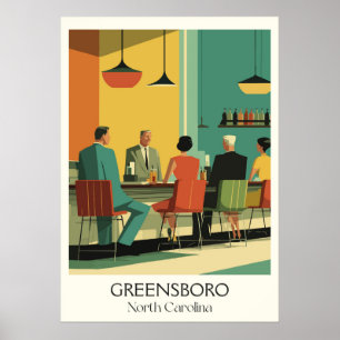 Greensboro NC Vintag Diner City Art Poster
