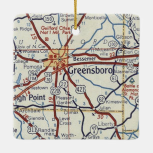 Greensboro NC Vintage Karte Keramikornament